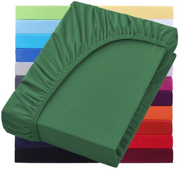 NatureMark Spannbettlaken Jersey Basic Spannbetttuch, 100% Baumwolle, Gummizug: rundum, (1 Stück), in vielen Größen und Farben, bis 25cm Steghöhe, 90x200cm, Dunkelgrün