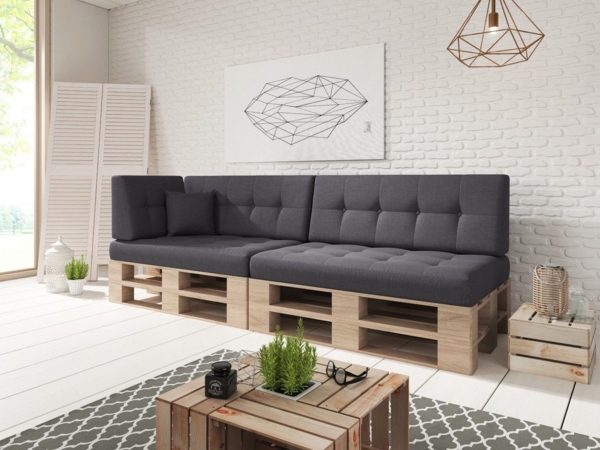 sunnypillow Rückenkissen Palettenkissen gesteppt Seitenkissen 60x40x20/10cm, Anthrazit Bild 2