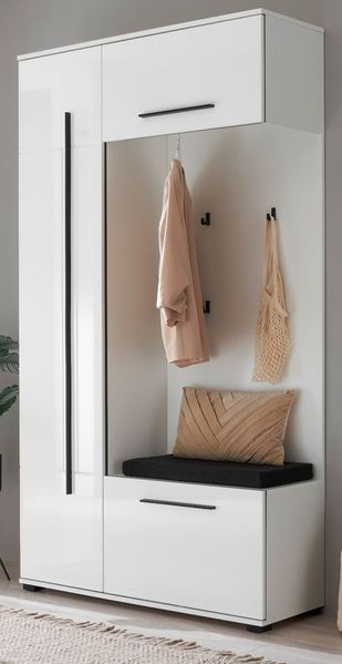 Kompaktgarderobe Design-D in weiß Hochglanz 111 x 200 cm