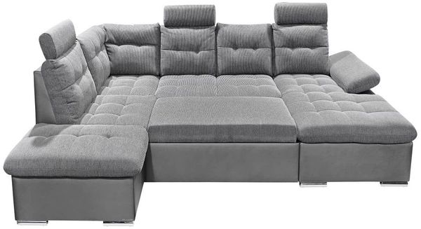 Couch Wohnlandschaft Schlaffunktion Schlafsofa grau grau hell Ottomane links Bild 3