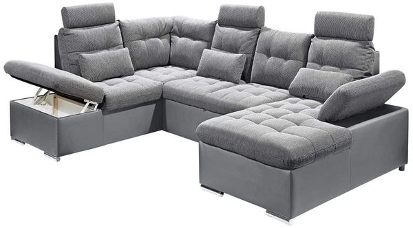 Couch Wohnlandschaft Schlaffunktion Schlafsofa grau grau hell Ottomane links Bild 4