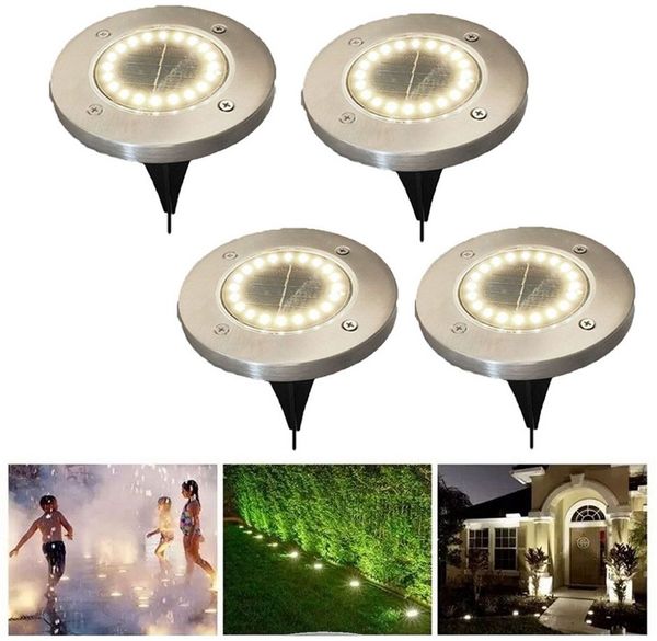 QUBEBU LED Solarleuchte Wasserdicht Led Solar Gartenleuchten, 20 LEDs Solarlampen für Außen, LED fest integriert, Solar Bodenleuchten für Außen Garten Rasen Auffahrt Gehweg Patio, Garten Solar Außenleuchte 20 LEDs wasserdicht Edelstahl + Kunststoff