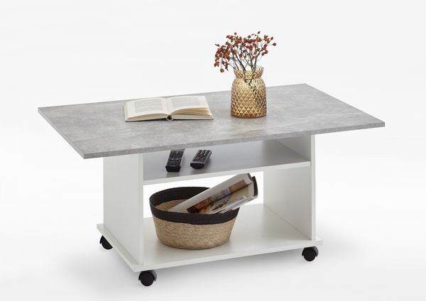 Couchtisch >AZUR< in weiß-Beton LA - 100x44x60cm (BxHxT)