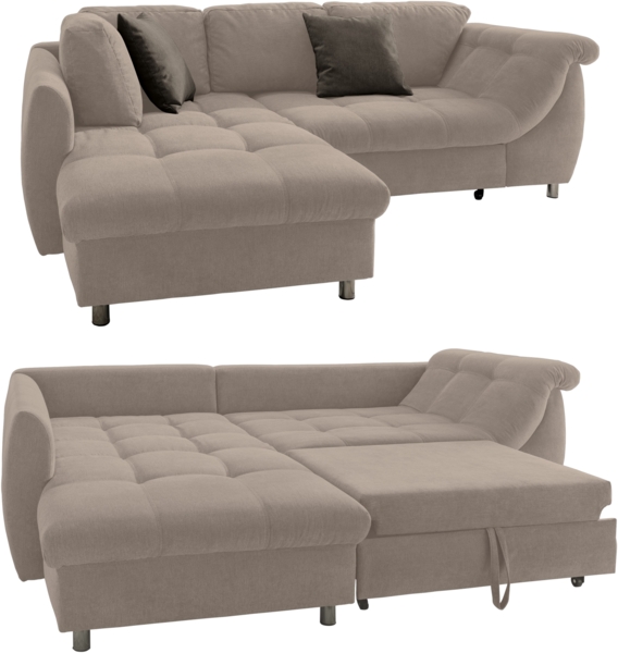 Ecksofa Schlafcouch L-Garnitur ausziehbar Ottomane links Mikrofaser Hellbraun