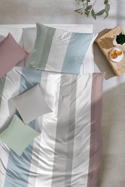 Primera Mako-Satin Bettwäsche 135x200 Streifen grau taupe blau rost 243222-82 Bild 2