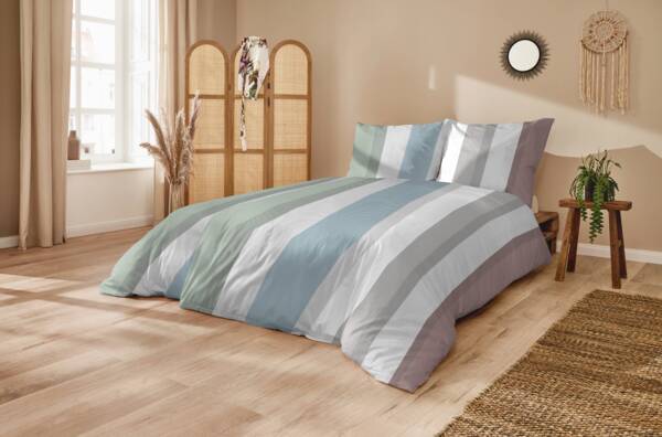 Primera Mako-Satin Bettwäsche 135x200 Streifen grau taupe blau rost 243222-82 Bild 3