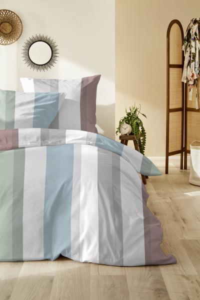 Primera Mako-Satin Bettwäsche 135x200 Streifen grau taupe blau rost 243222-82 Bild 5