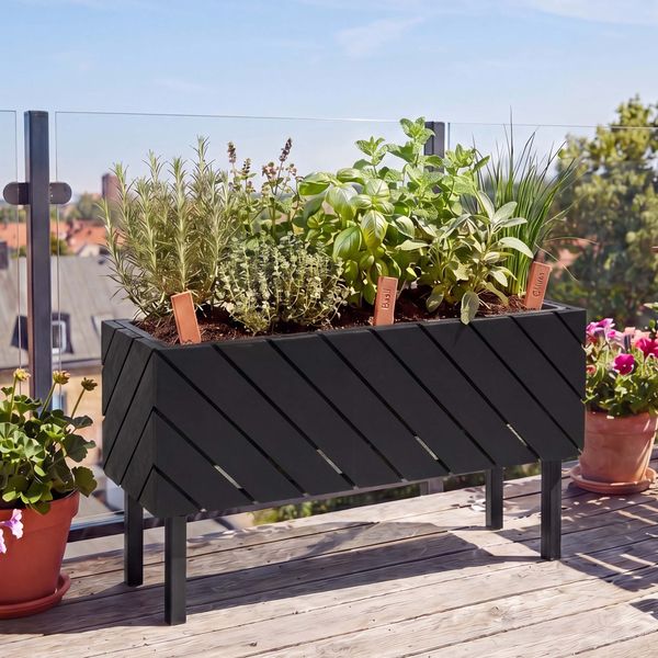 Pflanzkasten HWC-P87, Blumen-/Pflanzkübel Blumenkasten, In-/Outdoor Akazie Holz FSC®-zertifiziert 36 x 62 x 22 cm ~ schwarz