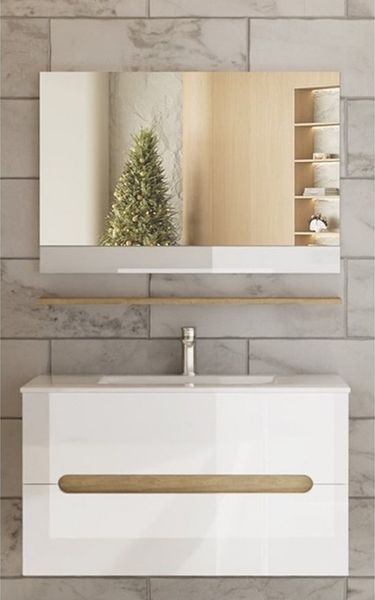 Faizee Möbel Badmöbel-Set Badmöbelset 90cm Hochglanz Weiß inkl. Waschbecken&LED-Beleuchtung
