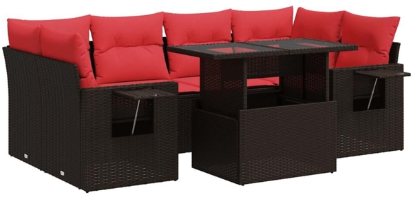 vidaXL 7-tlg. Garten-Sofagarnitur mit Kissen Braun Poly Rattan Akazie 3326435