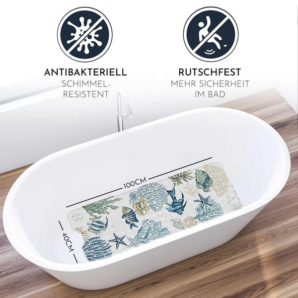 Homerella Badematte rutschfest 100% BPA frei inkl. 2 Haken zum Aufhängen 100x40cm, Antirutschmatte Badewanne hautsensitiv & schimmelresistent Bild 2