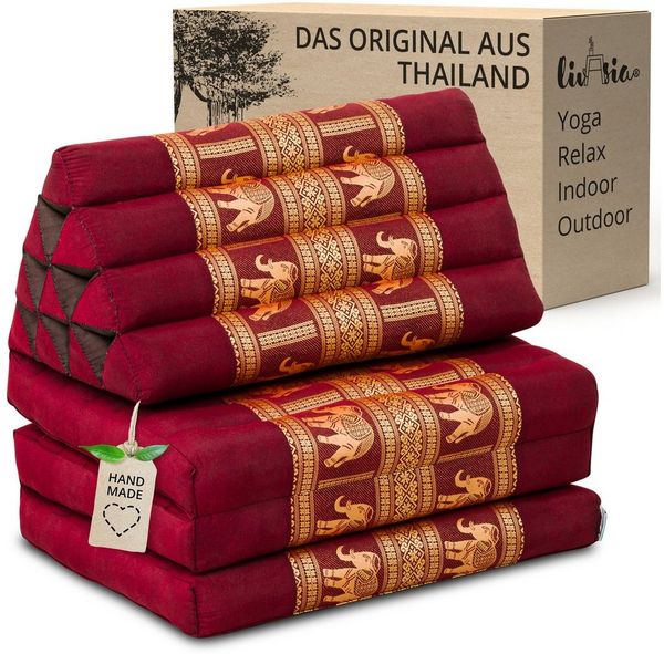 livasia Sitzsack Thaikissen 3 Auflagen (Deluxe) vegan und handgefertigt, 175x55x8cm, Kapok