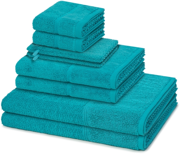 Möve for frottana Pearl 8 tlg. Frottier-Set - 2 X Handtuch (50 X 100cm), 2 X Duschtuch (67 X 140cm), 2 X Gästetuch (30 X 50cm), 2 X Waschhandschuh (16 X 22cm) - 500 g/m² - Ocean