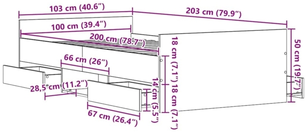 vidaXL Bettgestell Schwarz Eichen-Optik 100 x 200 cm Holzwerkstoff 3329326 Bild 10