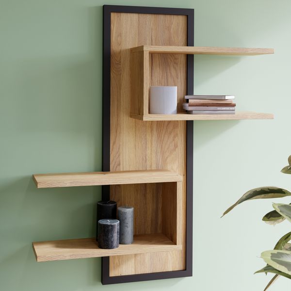 Forte JYTANA Wandregal 100 105, skandinavisches Wandregal mit Ablage, Holzwerkstoff, Mauvella Eiche Holzdekor, 102,6 cm breit x 122,5 cm hoch x 21,9 cm tief