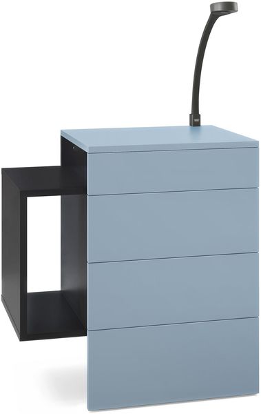Vladon Nachttisch Queens, Nachttischschrank mit 2 Schubladen und 1 seitlichem Fach zur Wandmontage, Schwarz matt/Denim matt, inkl. LED Flexi Lampe schwarz (60 x 63 x 36 cm)