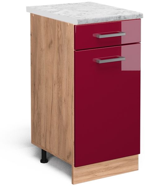 Küchenunterschrank R-Line Rot Hochglanz 40 cm AP Marmor Vicco