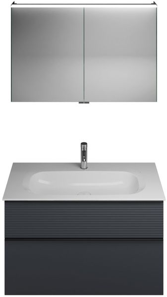 Burgbad FIUMO Waschtisch Set mit Spiegelschrank 102 cm breit, Anthrazit, Waschbecken Gussmarmor Weiß