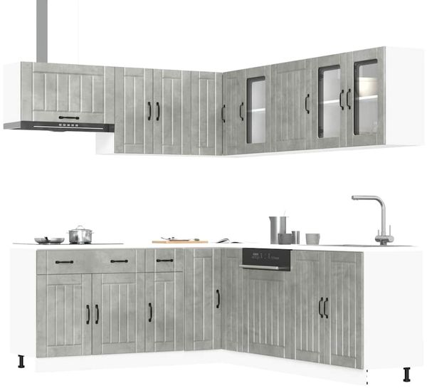 vidaXL 11-tlg. Küchenschrank-Set Lucca Betongrau Holzwerkstoff 3314925