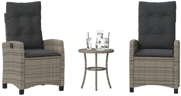 vidaXL 3-tlg. Bistro-Set mit Kissen Grau Poly Rattan 365227
