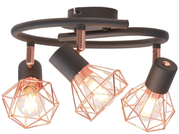 Deckenleuchte mit 3 Strahlern E14 Schwarz und Kupfer
