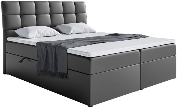 MEBLINI Boxspringbett DRAGO 160x200 cm mit Bettkasten - H3/Schwarz Kunstleder Polsterbett - Doppelbett mit Topper & Taschenfederkern-Matratze
