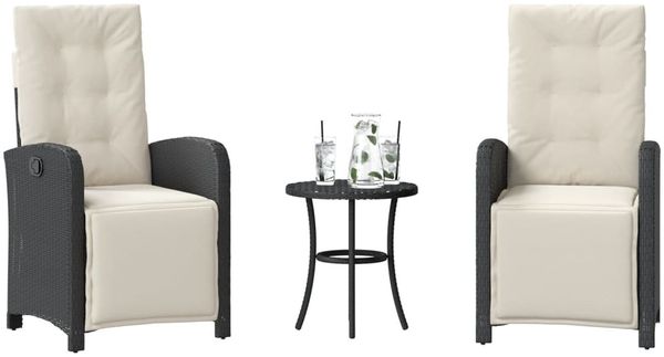 vidaXL 3-tlg. Bistro-Set mit Kissen Schwarz Poly Rattan 365200
