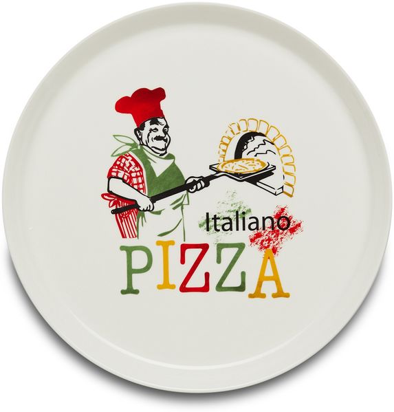KHG Pizzateller, extra groß mit 30cm Durchmesser in Chefkoch Print, perfekt für Gastro und Zuhause, hochwertiges Porzellan, Spühmaschinengeeignet & perfekt Stapelbar im zeitlosem Design