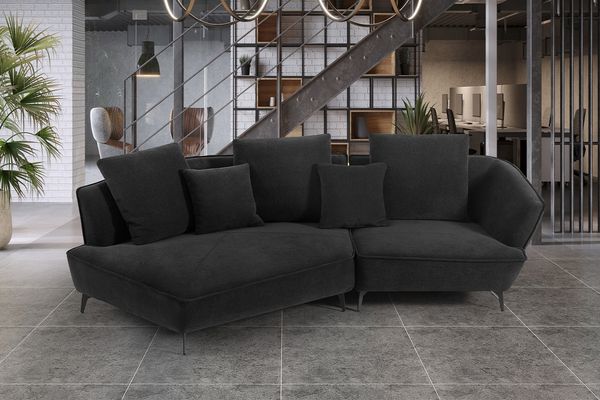 KAWOLA Sofa GARBO Designsofa Stoff schwarz links offen 92 x 158 x 280 cm