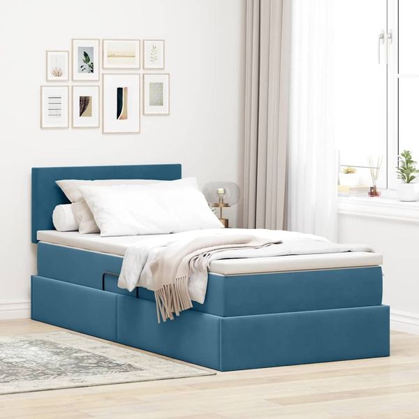 vidaXL Bett mit Stauraum und LED mit LED Dunkelblau 90 x 200 cm Samt 3371311