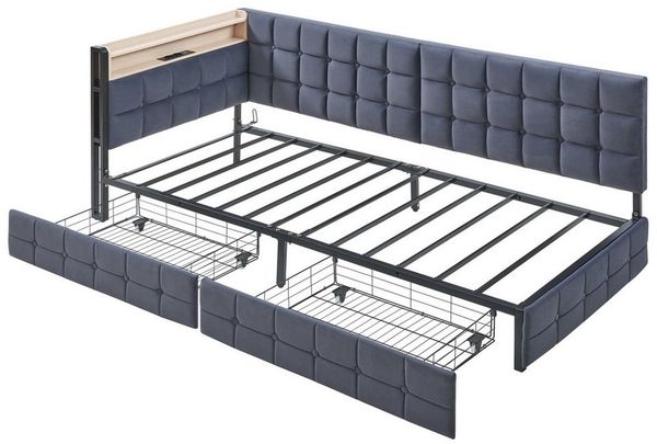 KLAM HOME Schlafsofa 90 X 200cm Gepolstertes Schlafsofa mit USB- und Typ-C-Anschluss, multifunktionales Kinder-Bootsbett, Schlafsofa Einzelbett Beige