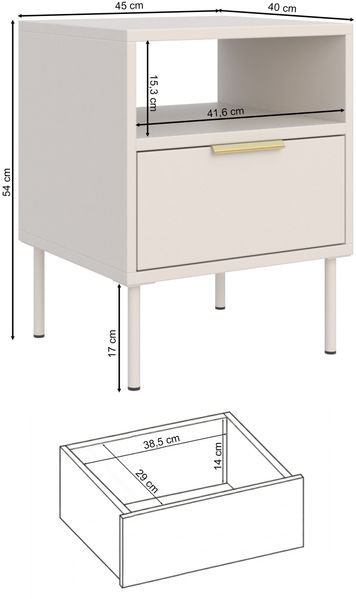 Selsey 'Vena' – Nachttisch mit Schublade und Nische, Kaschmir, 45 cm Bild 5