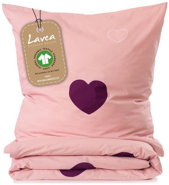 Lavea Kinderbettwäsche Bettwäsche Kinder Herzen Set, mit Reißverschluss, mit Herzmotiv, 100% Baumwolle, 2 teilig, weiche Bezüge für Bettdecke und Kopfkissen