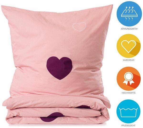 Lavea Kinderbettwäsche Bettwäsche Kinder Herzen Set, mit Reißverschluss, mit Herzmotiv, 100% Baumwolle, 2 teilig, weiche Bezüge für Bettdecke und Kopfkissen