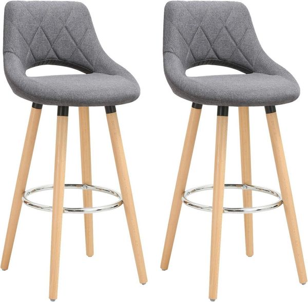 2er-Set Barstuhl Bistrohocker Holz Leinen Modell Philipp dunkelgrau