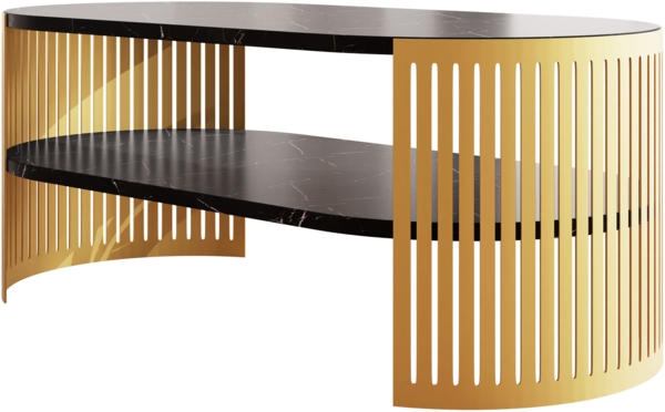 Couchtisch Fahugin Oval Gold I (Farbe: Gold / Black Pietra Grigia)