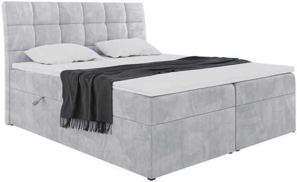 MEBLINI Boxspringbett DRAGO 120x200 cm mit Bettkasten - H3/Hellgrau Samt Polsterbett - Doppelbett mit Topper & Taschenfederkern-Matratze