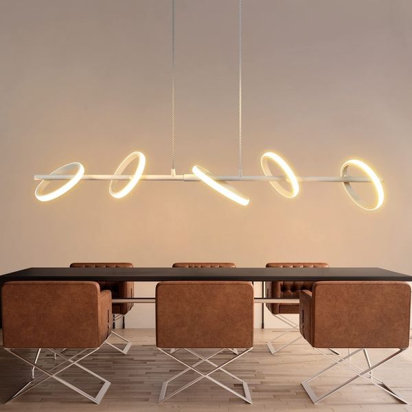 ZMH LED Pendelleuchte esstisch Hängeleuchte - modern Weiß Pendellampe 31W Drehbaren Abnehmbar Ringen für Wohnzimmer Essizimmer Warmweiß 3000K