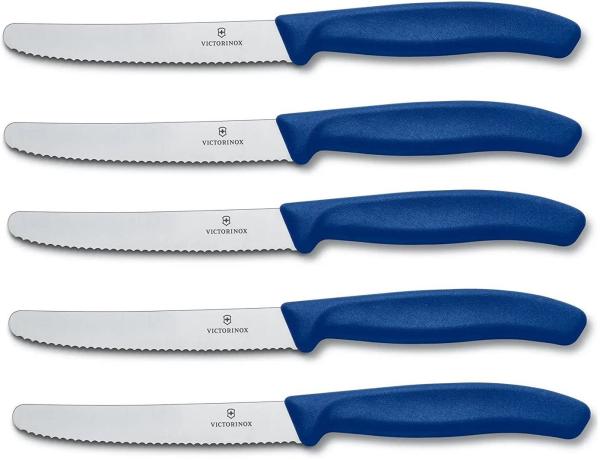 Victorinox Tomatenmesser Brötchenmesser Tafelmesser Set 5-teilig Swiss Classic (Blau)