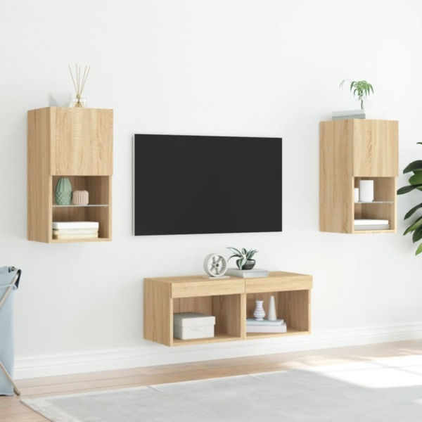 vidaXL 4-tlg. TV-Wohnwand mit LED-Leuchten Sonoma-Eiche 3216571 Bild 12