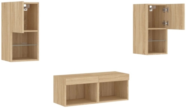 vidaXL 4-tlg. TV-Wohnwand mit LED-Leuchten Sonoma-Eiche 3216571 Bild 9