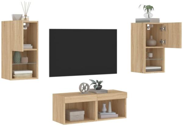 vidaXL 4-tlg. TV-Wohnwand mit LED-Leuchten Sonoma-Eiche 3216571 Bild 1