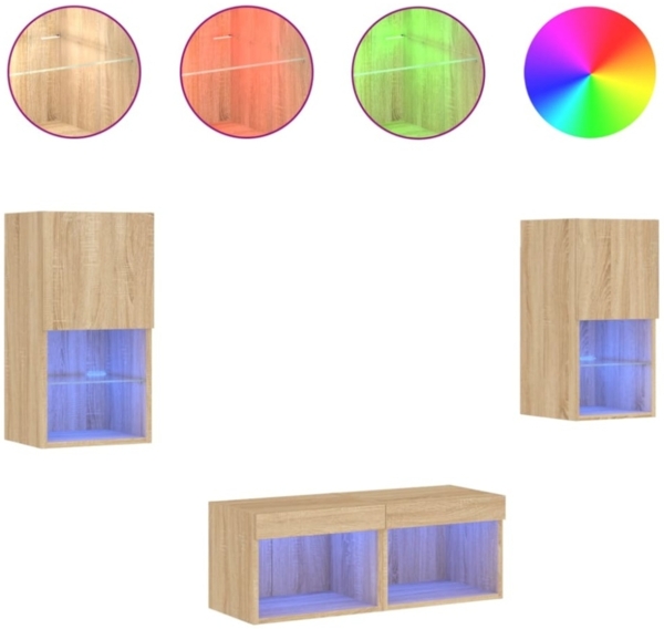 vidaXL 4-tlg. TV-Wohnwand mit LED-Leuchten Sonoma-Eiche 3216571 Bild 8