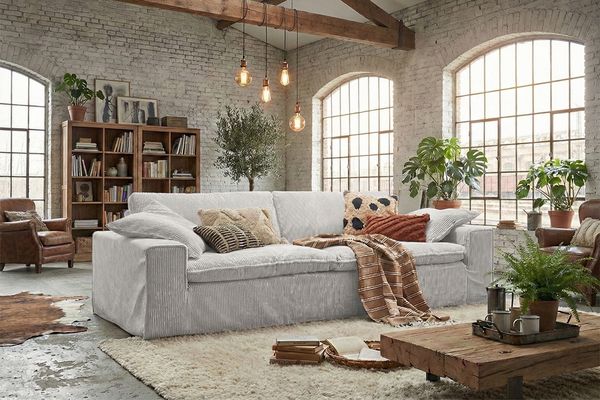 KAWOLA Sofa NETTA 3-Sitzer Bezug abziehbar Cord hellgrau 90 x 116 x 226 cm