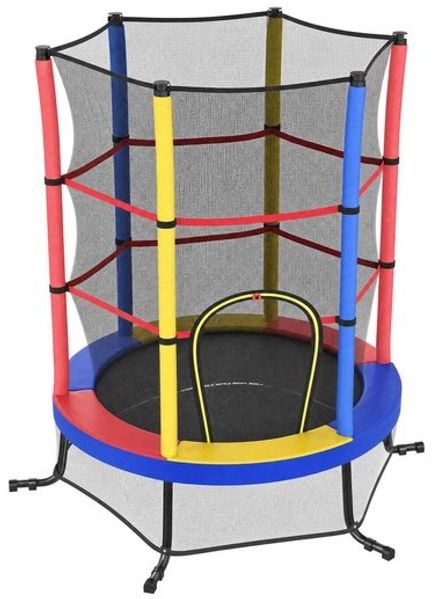 SONGMICS Trampolin Kinder, 174 cm Gartentrampolin mit Sicherheitsnetz, Mini-Trampolin für innen und außen, Stahlrahmen, bunt