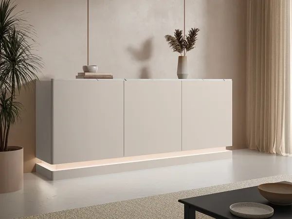 Vente-unique - DEVIKA Sideboard Holz, Platte BeigeWeiß - B 40 cm x H 80 cm x L 189,6 cm