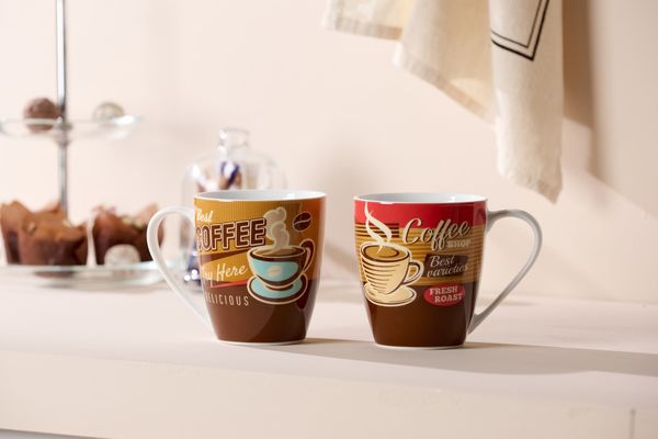 Becher 360ml sortiert 6er Set Vintage Coffee