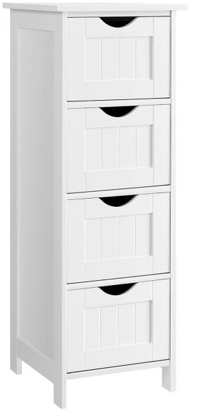 Vasagle Badezimmerschrank mit 4 Schubladen, MDF weiß, 30 x 30 x 82 cm