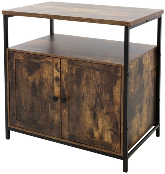 ML-DESIGN Lowboard Küchenschrank Highboard Aufbewahrungsschrank, Holz 80x80,5x50,5cm Vintagebraun Metallgestell Schwarz-matt