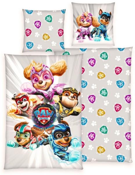 Herding Kinderbettwäsche 135x200 cm Paw Patrol The Mighty Movie Hunde Patrouille, Renforcé, 2 teilig, Everest und Skye Superhelden, mit Knopfleiste